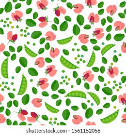 Cute seamless pattern with cartoon green pea