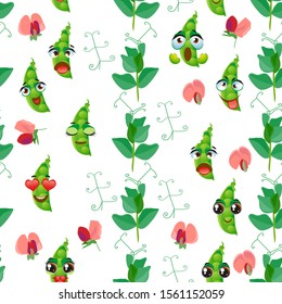 Cute seamless pattern with cartoon green pea