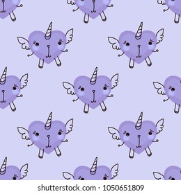 Cute seamless pattern with cartoon hand drawn funny hearts.  Vector trendy illustration.