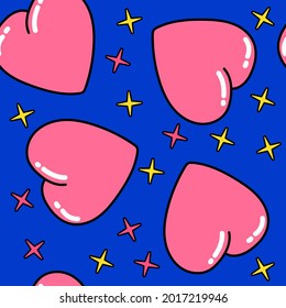 Cute seamless pattern with cartoon hearts.