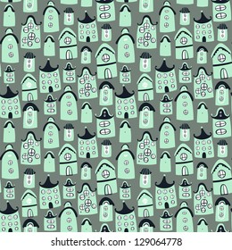 Cute seamless pattern with cartoon houses