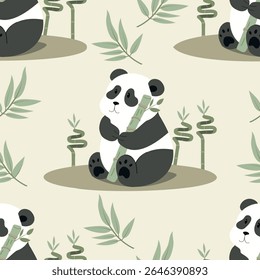 Padrão perfeito bonito com desenho animado panda urso. Animais infantis para bebê têxtil, papel de parede e design de bebê, roupas