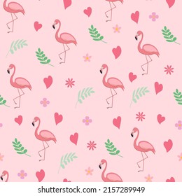 adorable patrón impecable con dibujos animados flamencos rosados y flores. textura de color rosa tropical sin costura. plantilla para papel textil, tejido, papel tapiz de verano