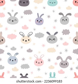 Patrón perfecto con conejos de dibujos animados. Conejo Kawaii. Antecedentes dibujados a mano con animales lindos. Ilustración del vector