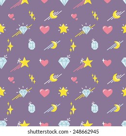 Cute seamless pattern with cartoon stars and hearts 1