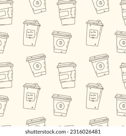 cute seamless pattern with cartoon teacup and coffee cup. vector background