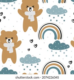 lindo patrón sin costuras con tira cómica de oso de peluche. para la impresión de tejidos y textiles, papel de pared infantil, papel de envoltura de regalo