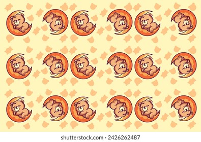 lindo patrón sin costuras con ositos de peluche de dibujos animados para niños. osito de peluche durmiendo en la luna lindo papel pintado para textil, papel de regalo