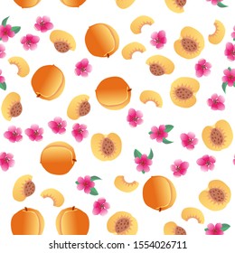 Cute seamless pattern with cartoon tender peaches