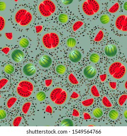 Cute seamless pattern with cartoon vegetables watermelon