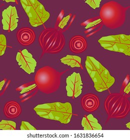 Cute seamless pattern with cartoon violet beetroot