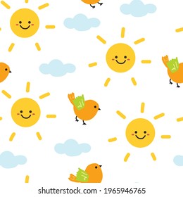 Cute seamless pattern with cartoon weather for fabric print, textile, gift wrapping paper. colorful vector for kids, flat style