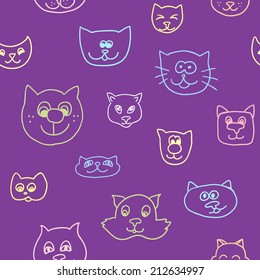 Cute seamless pattern with cat faces