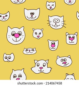 Cute seamless pattern with cat faces