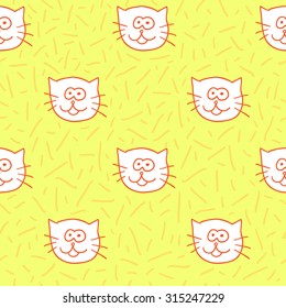 Cute seamless pattern with cat faces. Funny vector background with doodle children design. 