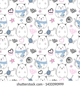 cute seamless pattern cat hand drawn   design for paper wrapping