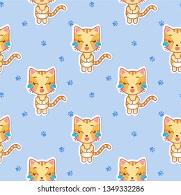 Cute seamless pattern with cat, kitty. Baby t-shirt print, kids wear, baby celebration, fabric, and wrapping. Vector