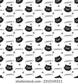 Cute seamless pattern cat on white background. Suitable for kids fabric, wallpaper, wrapping paper, interior decor and others