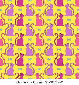 Cute seamless pattern with cats and bows.