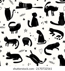 cute seamless pattern with cats. Cats doodle style