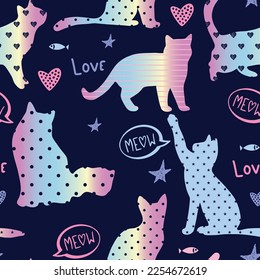 Cute seamless pattern with cats.
Hand drawn kids backgorund for textile,  fashion, wrapping paper, graphic tees
