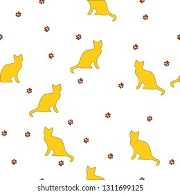 Cute seamless pattern with cats, paw prints.Can be used for wallpaper,fabric, web page background, surface textures.