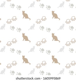 Cute seamless pattern with cats, paw prints. Can be used for wallpaper, web page background, surface textures.