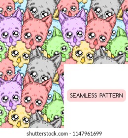 Cute seamless pattern. Cat-skull