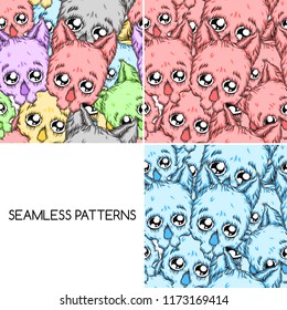 Cute seamless pattern. Cat-skull