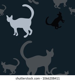 Cute seamless pattern with catss. Simple vector style animals. Background with silhouette of pets. Vector illustration.