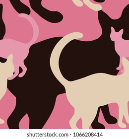 Cute seamless pattern with catss. Simple vector style animals. Background with silhouette of pets. Vector illustration.