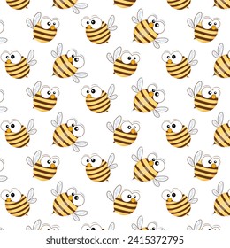 Cute seamless pattern of cheerful bees.