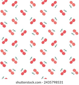 Cute seamless pattern with cherries in nursery style. Perfect for kids design, textile, greeting card design, fabric print, baby shower, wrapping paper design, nursery pattern, birthday card.