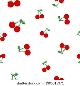 Cute seamless pattern with cherries  on white background.