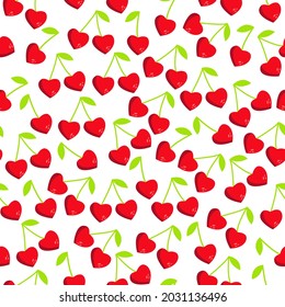 Cute seamless pattern with cherry on a white background vector for postcards, banners, wrapping paper, posters, cups and kitchen fabric design.