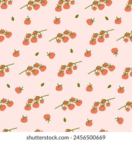 Lindo patrón sin costura de tomates de cereza. Patrón para textil, Fondo de pantalla, embalaje, cubierta, Web, tarjeta, caja, impresión, Anuncio, cerámica