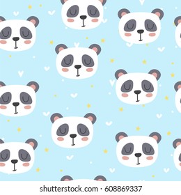 Cute seamless pattern for children with funny panda. Smile characters. Vector illustration