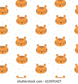 Cute seamless pattern for children with funny tigers. Smile characters. Vector illustration