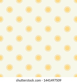 Cute seamless pattern children theme sun on light background. Vector illustration for kid. Pattern suitable for posters, postcards, fabric or wrapping paper.
