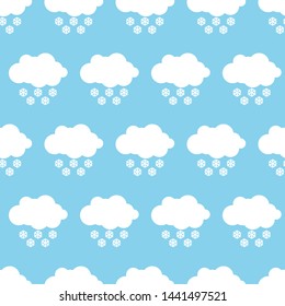 Cute seamless pattern children theme cloud snow winter on lblue background. Vector illustration for kid. Pattern suitable for posters, postcards, fabric or wrapping paper.