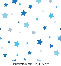 Cute seamless pattern children theme stars blue on light background. Vector illustration for kid. Pattern suitable for posters, postcards, fabric or wrapping paper.