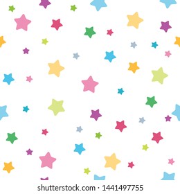 Cute seamless pattern children theme stars colorful on light background. Vector illustration for kid. Pattern suitable for posters, postcards, fabric or wrapping paper.