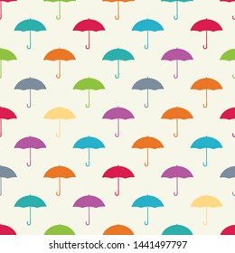 Cute seamless pattern children theme umbrella colorful on light background. Vector illustration for kid. Pattern suitable for posters, postcards, fabric or wrapping paper.