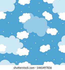 Cute seamless pattern children theme cloud on blue background. Vector illustration for kid. Pattern suitable for posters, postcards, fabric or wrapping paper.