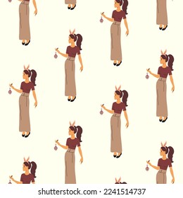 Cute seamless pattern, Christmas girl. Vector illustration. Merry Christmas and Happy New Year