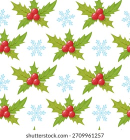 cute seamless pattern with christmas holly berries. Vector illustration