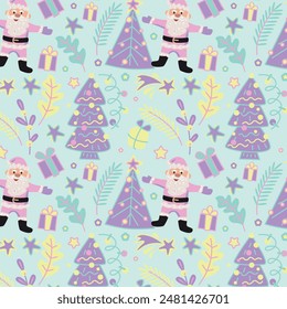Cute seamless pattern, Christmas and new year. Pink Santa