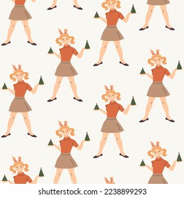 Cute seamless pattern, Christmas people. Vector illustration. Merry Christmas and Happy New Year