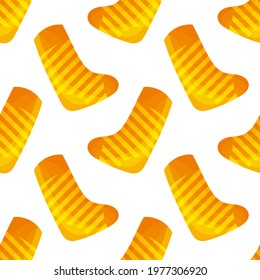 Cute seamless pattern with Christmas present socks. White background. Flat style illustration.