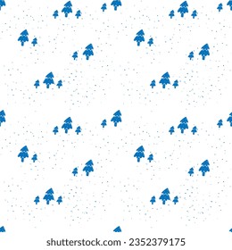 Cute Seamless pattern with Christmas tree on textured background. Vector pattern in linocut style. White background. 